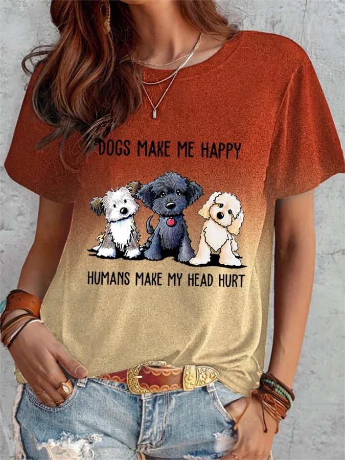Women's Dogs Make Me Happy Humans Make My Head Hurt Short Sleeve T-Shirt