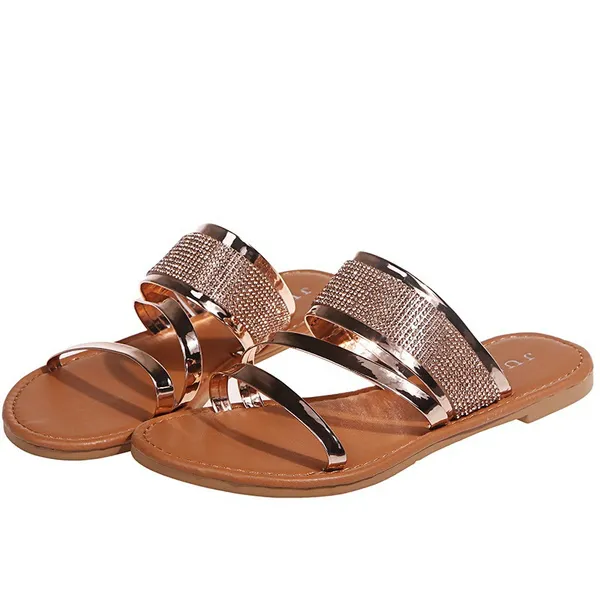 Summer Women's Fashion Flat Sandals Bright Casual Beach Slippers Plus Size 35-43