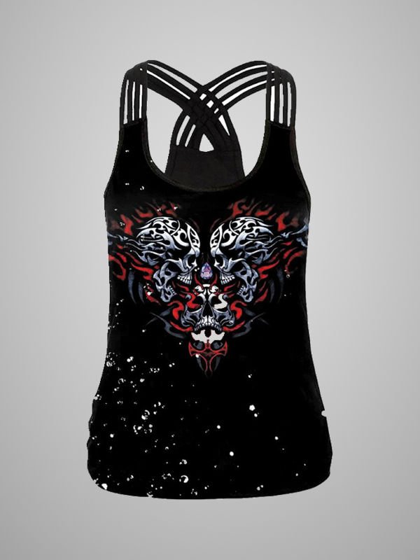 Sexy Beauty Back Cross Shoulder Graphic Printed Vest