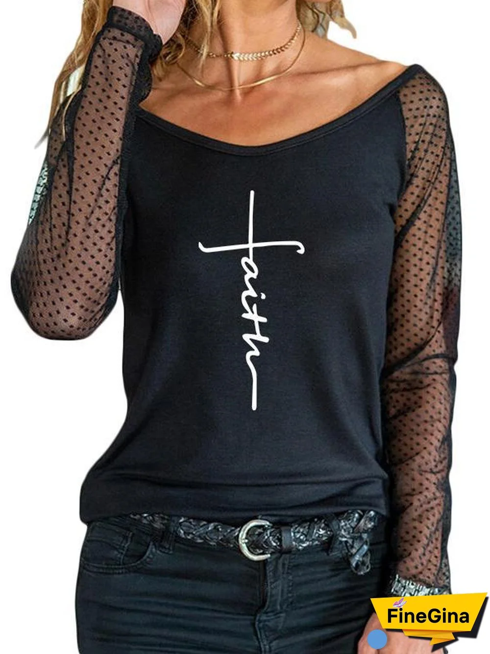Open Shoulder Joint Mesh Shirt