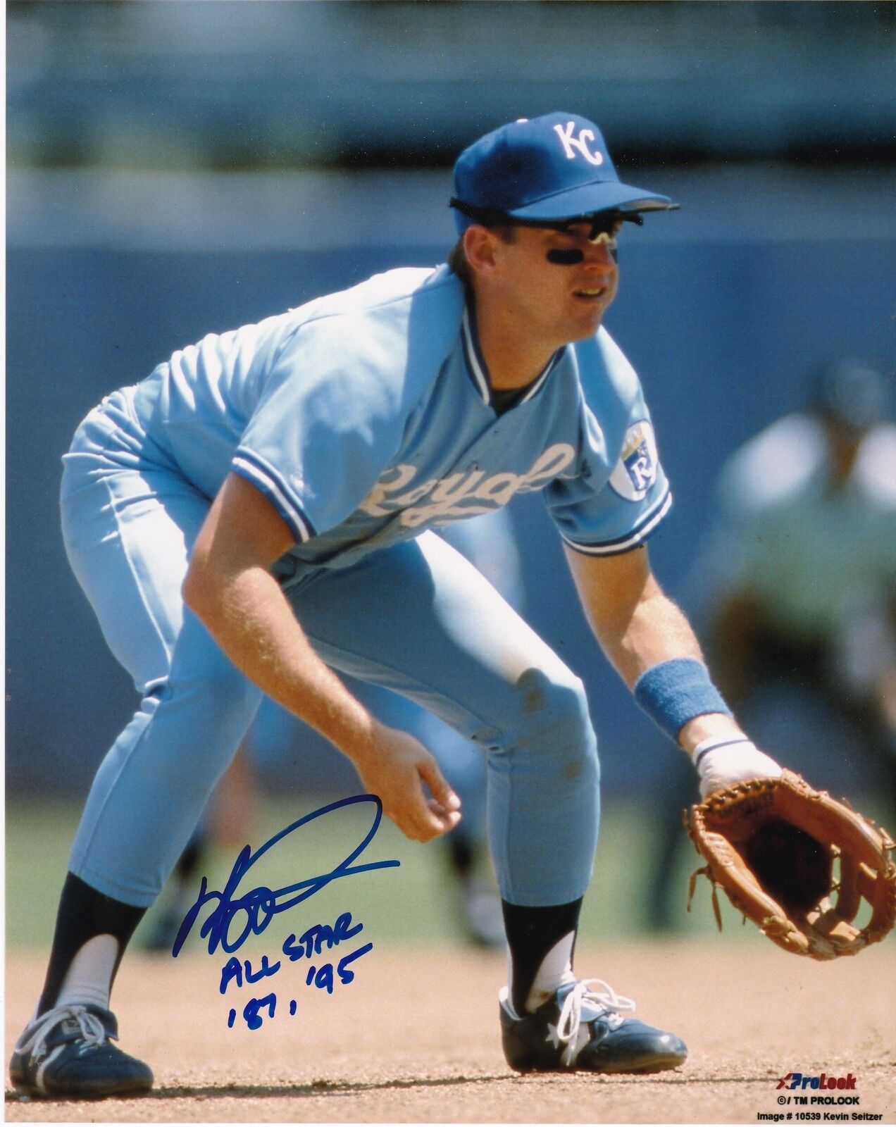 KEVIN SEITZER KANSAS CITY ROYALS ALL STAR 87,95 ACTION SIGNED 8x10