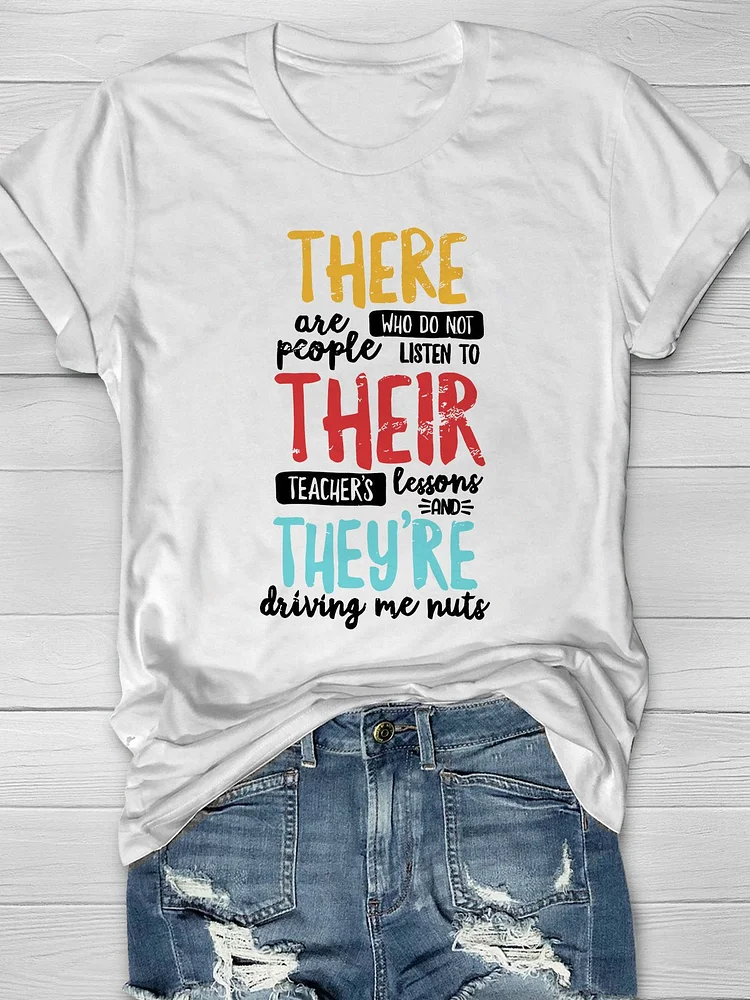 There Their They're Teacher Casual Print T-shirt