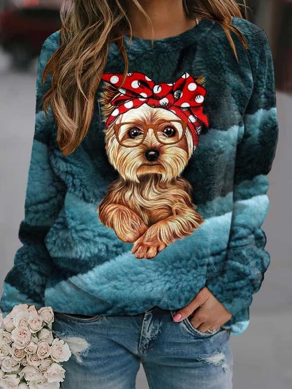 Fashion Dog Print Long-Sleeve Sweatshirt