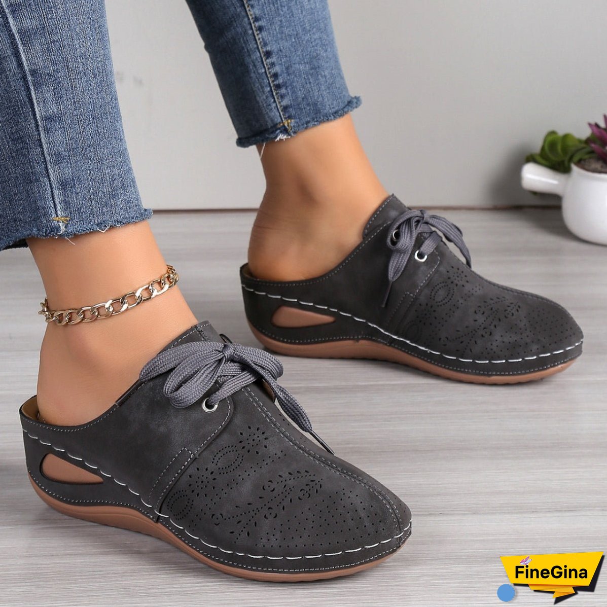 Lace-Up Round Toe Wedge Sandals