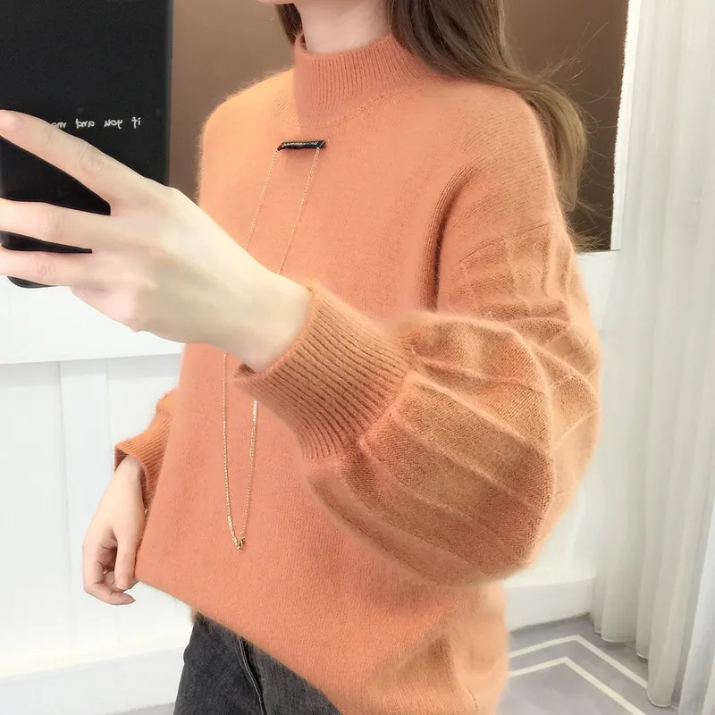 Churchf Churchf Sweater Lady 2024 New Winter Thick Head With Loose Lantern Sleeve Fashion Bottom Shirt