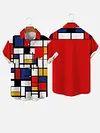 Abstract Mondrian Checkered Print Men's Short Sleeve Shirt
