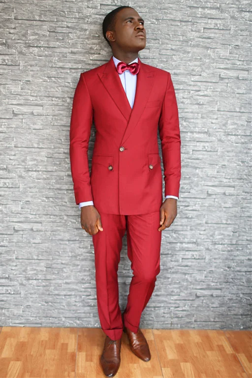 Handsome Red Marriage Blazer Suit With Peaked Laple