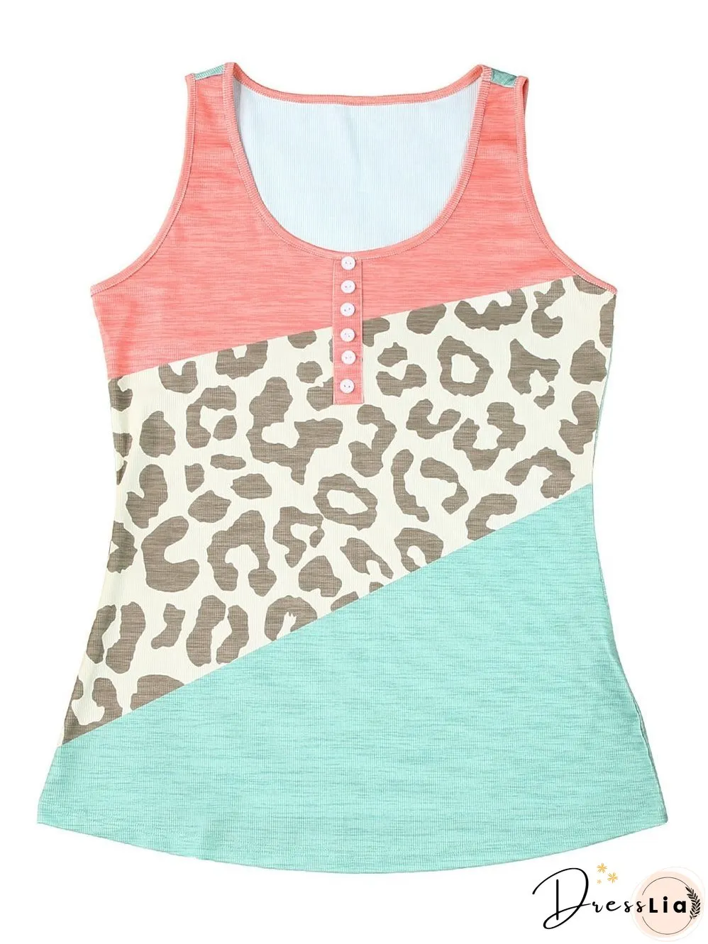 Leopard Print Button Detail Sleeveless Tank Top