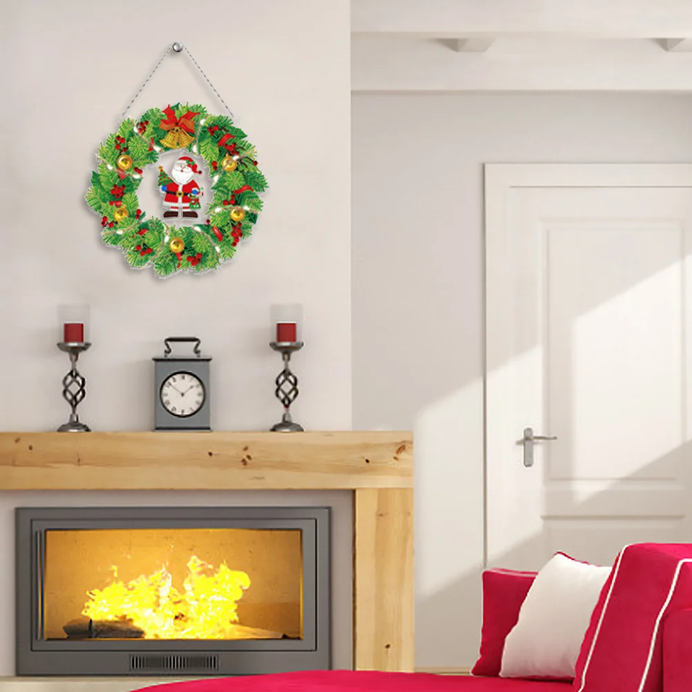 DIY Diamond Painting Hanging Christmas Flower Wreath Door Decor