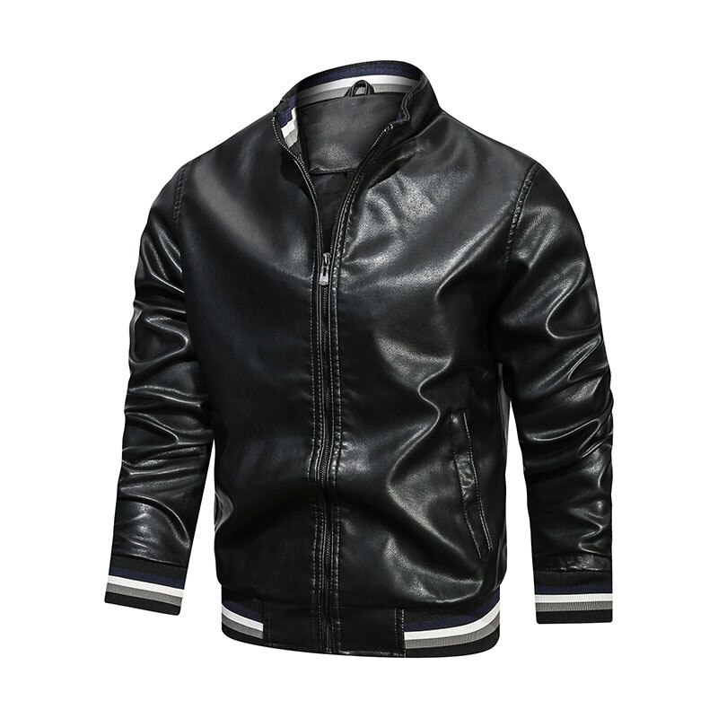 2025 New Spring And Autumn Men's Slim Casual Thin Motorcycle Leather Jacket Solid Color Leather Jacket Stand Collar Men's Jacket