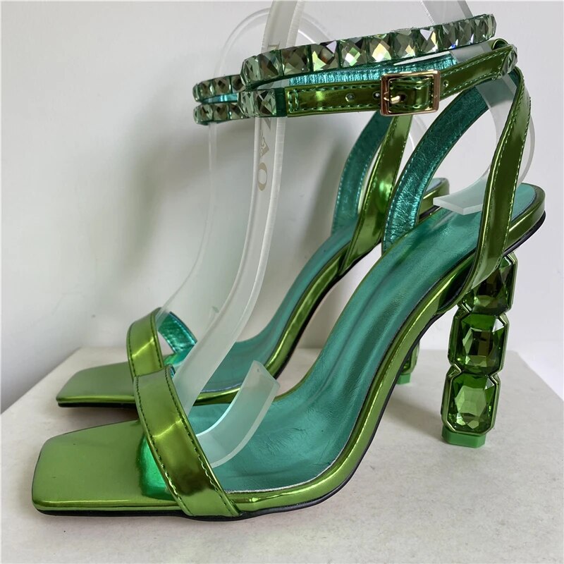 VCSHOES Crystal Embellished High Heel Sandals Women Diamond Ankle Strap PVC Transparent Rhinestone Banquet Shoes