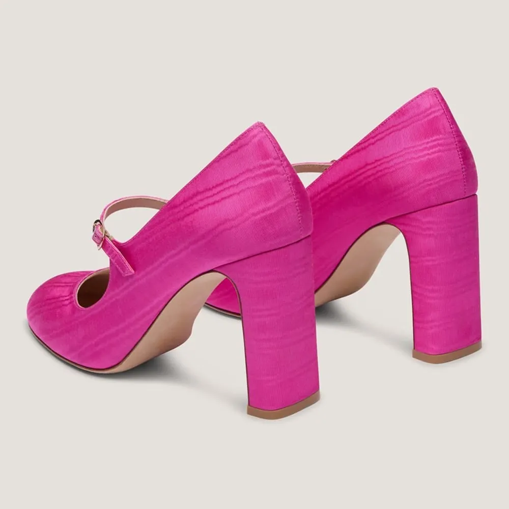 Fuchsia Fabric Block Heel Round Toe Mary Jane Shoes for Women