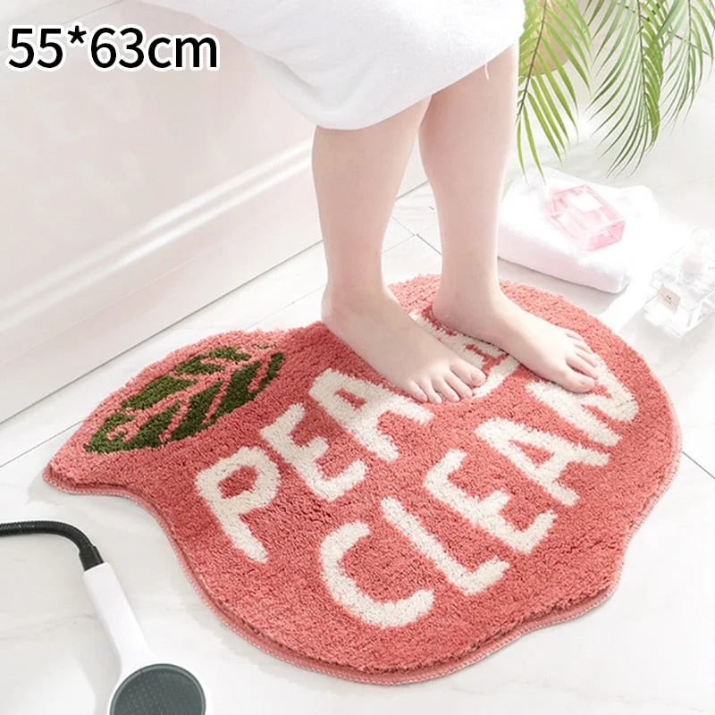 Flocking Bath Mat Creative Fruit Carpet Non-slip Absorbent Doormat Peach Lemon Shaped Rug for Bedroom Bathroom Entrance Mat