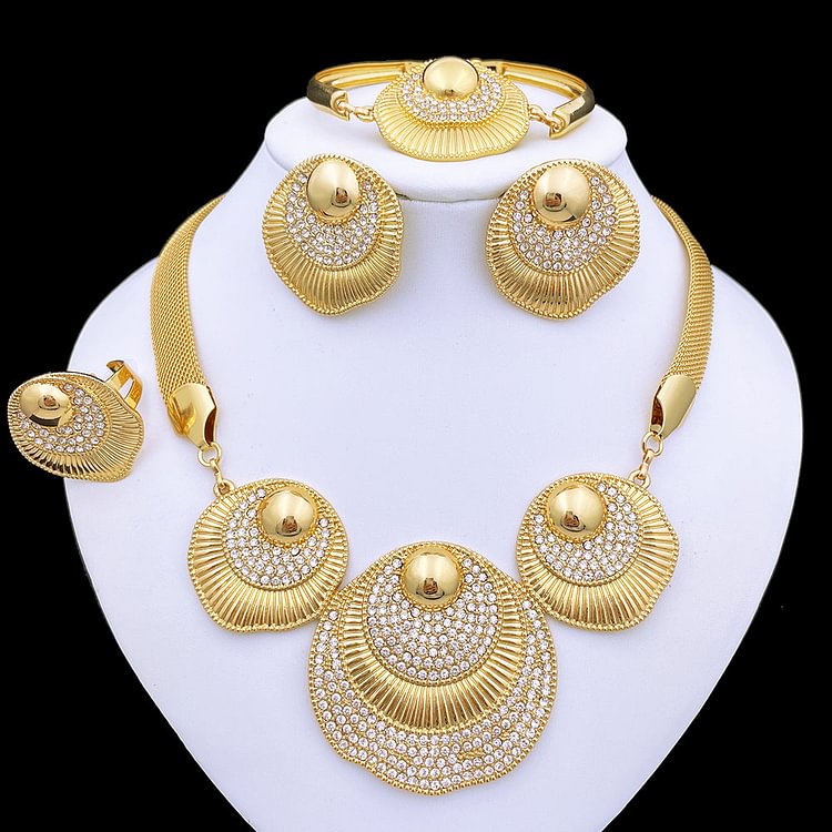 Dubai Gold Color Jewelry Sets Gold Plated Necklace And Earrings For Women
