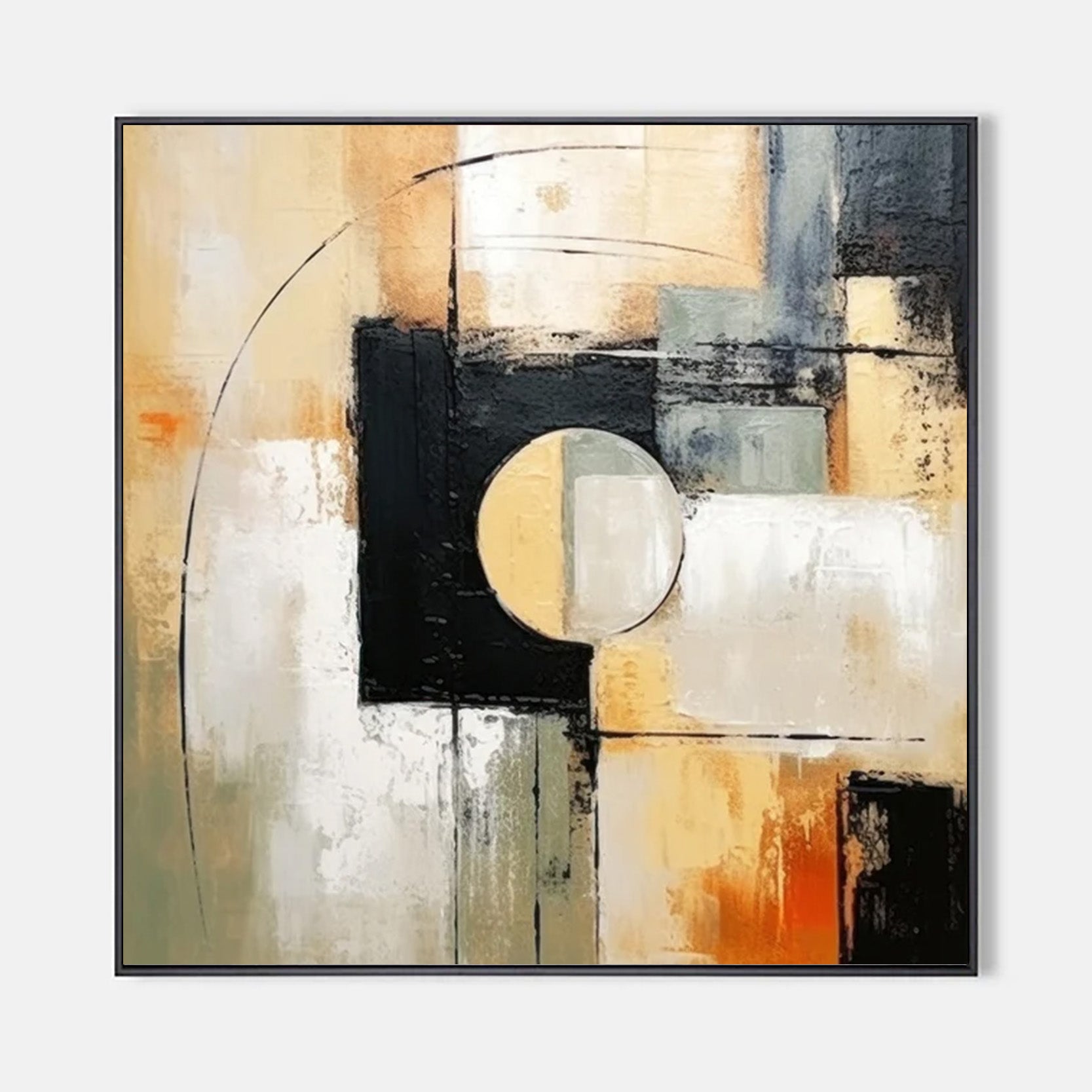 Arabelart AR 257 Abstract art Featuring an Orange, Black, and Gold Color Scheme