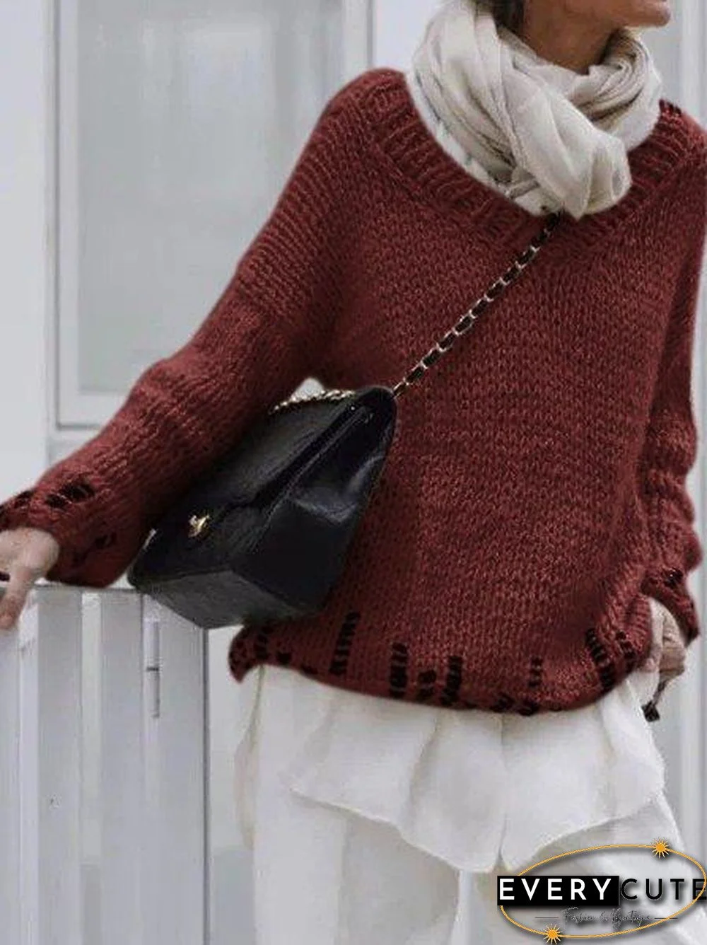 Casual V Neck Long Sleeve Sweater