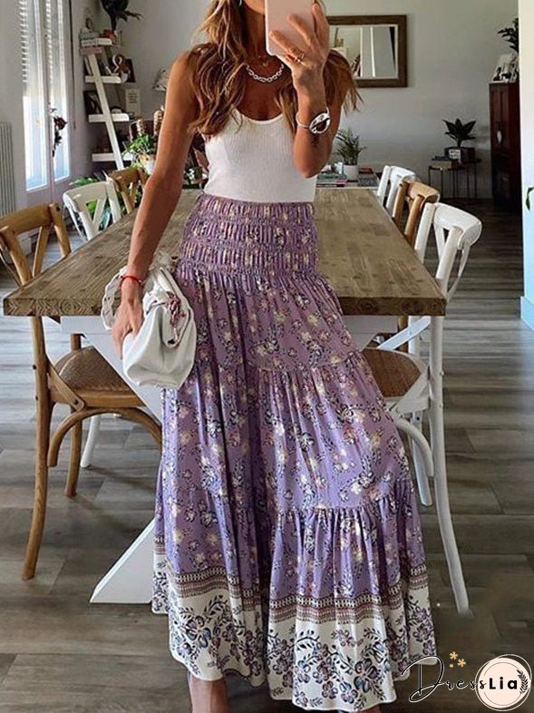 Women's Skirts Casual High Waist Printed Long Skirt
