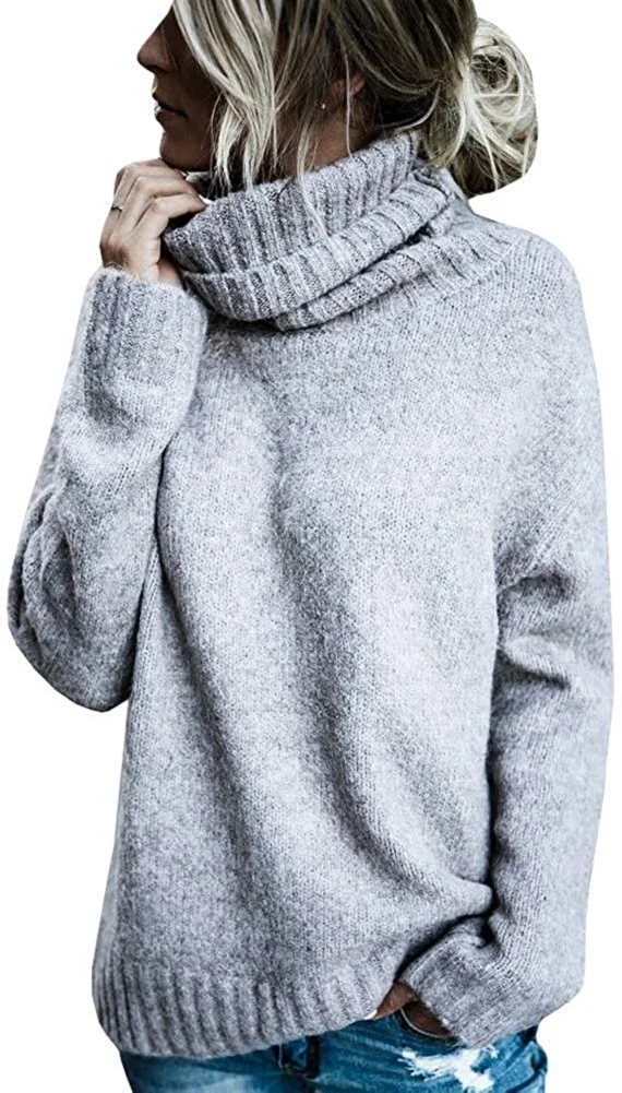 Mongw Mongw Women's Fashion New Bag Core Yarn High Collar Long Sleeve Jumper Knit Sweater Women