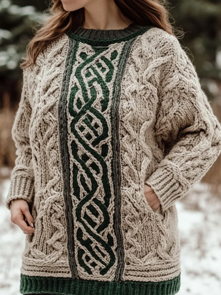 Women's Retro Irish Celtic Knot Cozy Knit Sweater