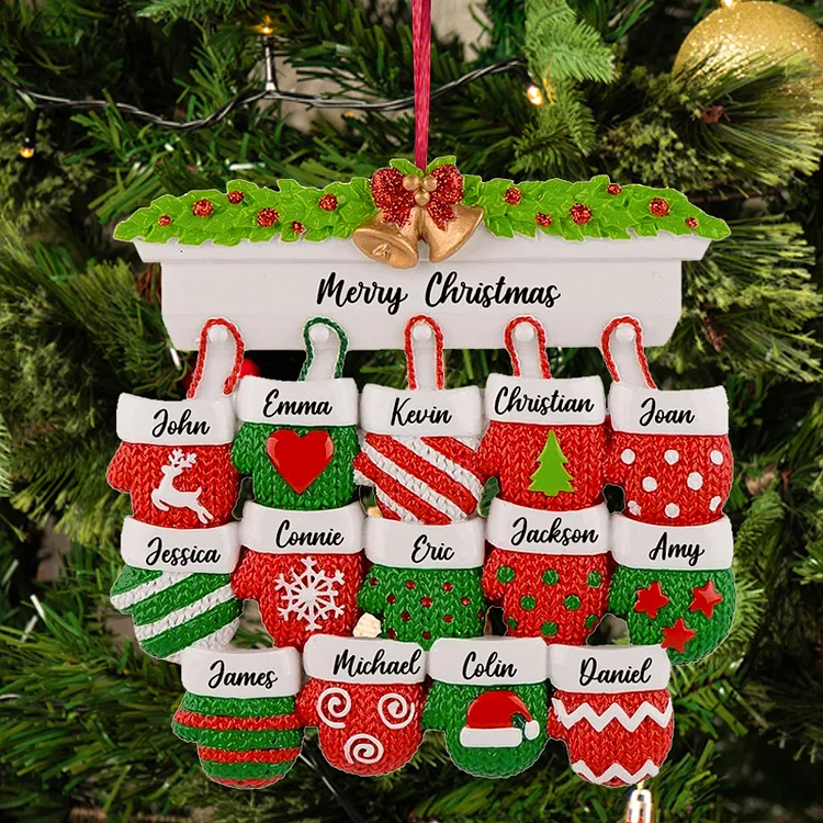 Personalized Mittens Family of 14 Christmas Ornament Home Decor