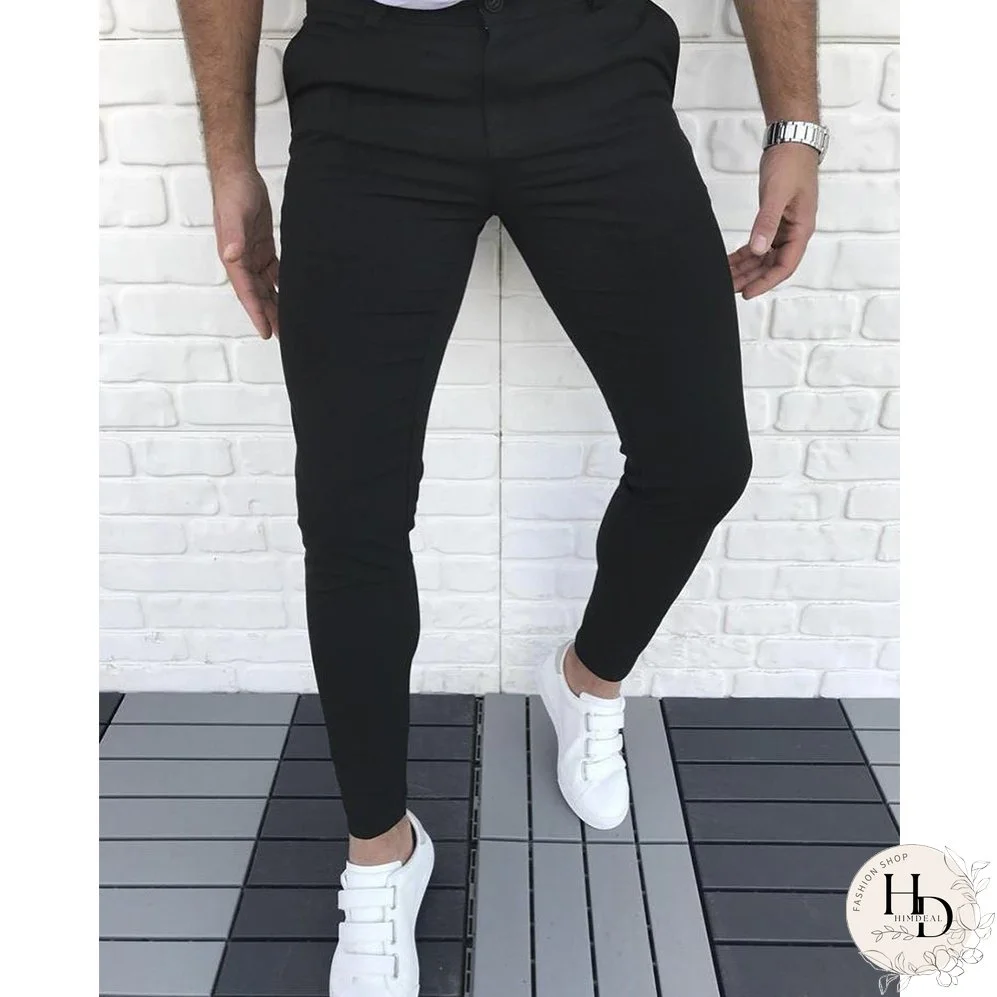 Pantalón casual de color sólido para hombre Pantalón ajustado y ajustado para hombre
