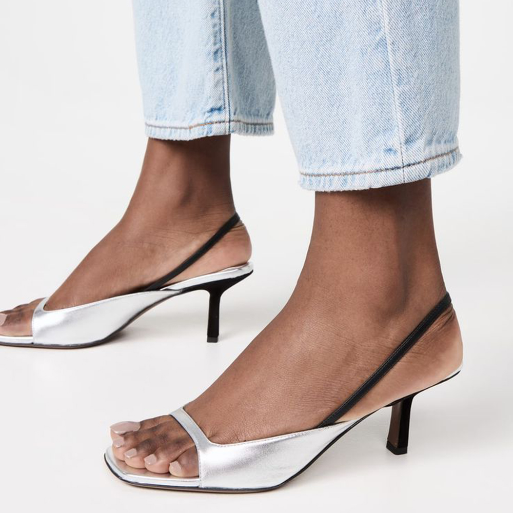 Silver Square Toe Stiletto Heel Party Stylish Sandals Nicepairs