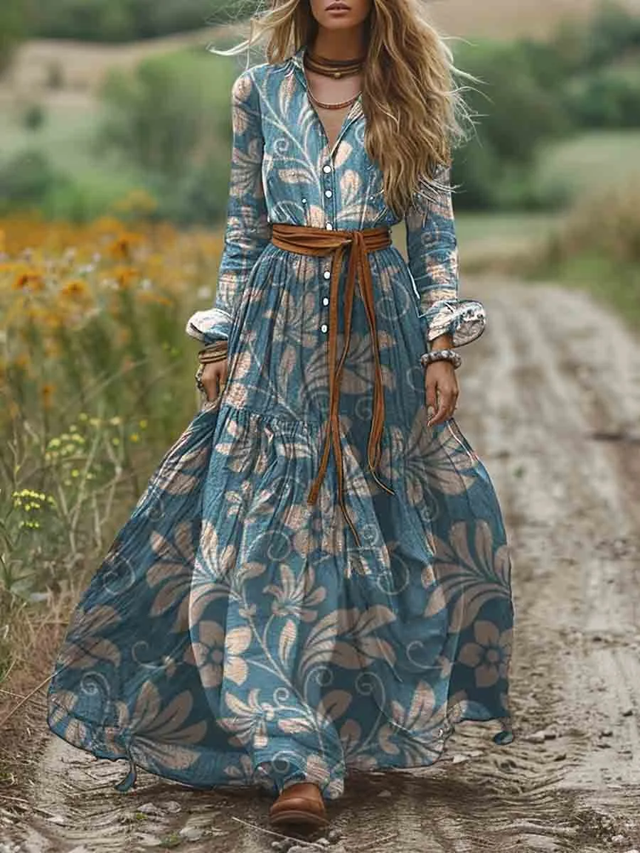 Women Shirt Collar Solid Color Pattern Position Print Pocket Long Sleeve Cotton Dress