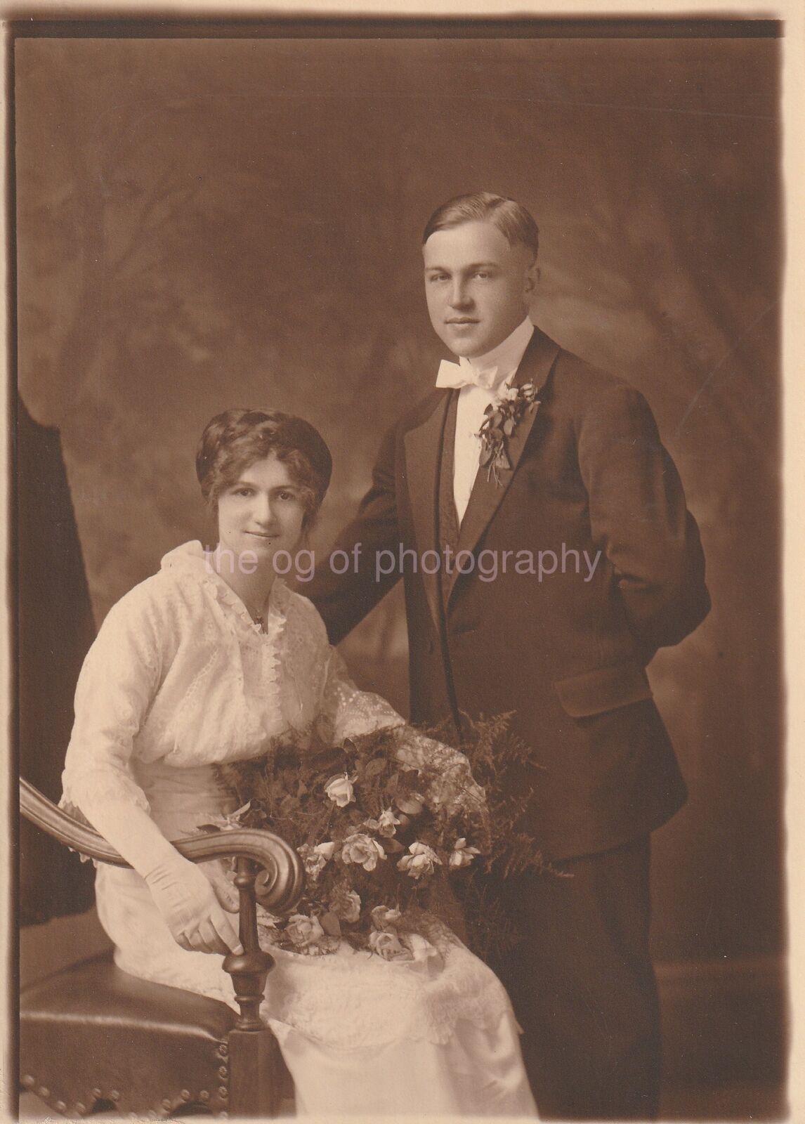 WEDDING PORTRAIT 5 X 7 FOUND Photo Poster painting Antique B + WOriginal 91 14 F