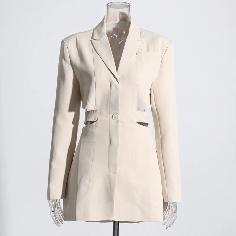 Toloer Toloer Careful Machine Sexy Wind 2024 Autumn New Hollow Out Waist Show Thin A Button Suit Solid Color Coat Female-Outfit Ideas