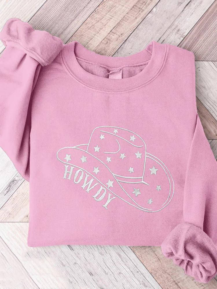 Howdy Cowgirl Embroidered Crew Neck Comfy Sweatshirt