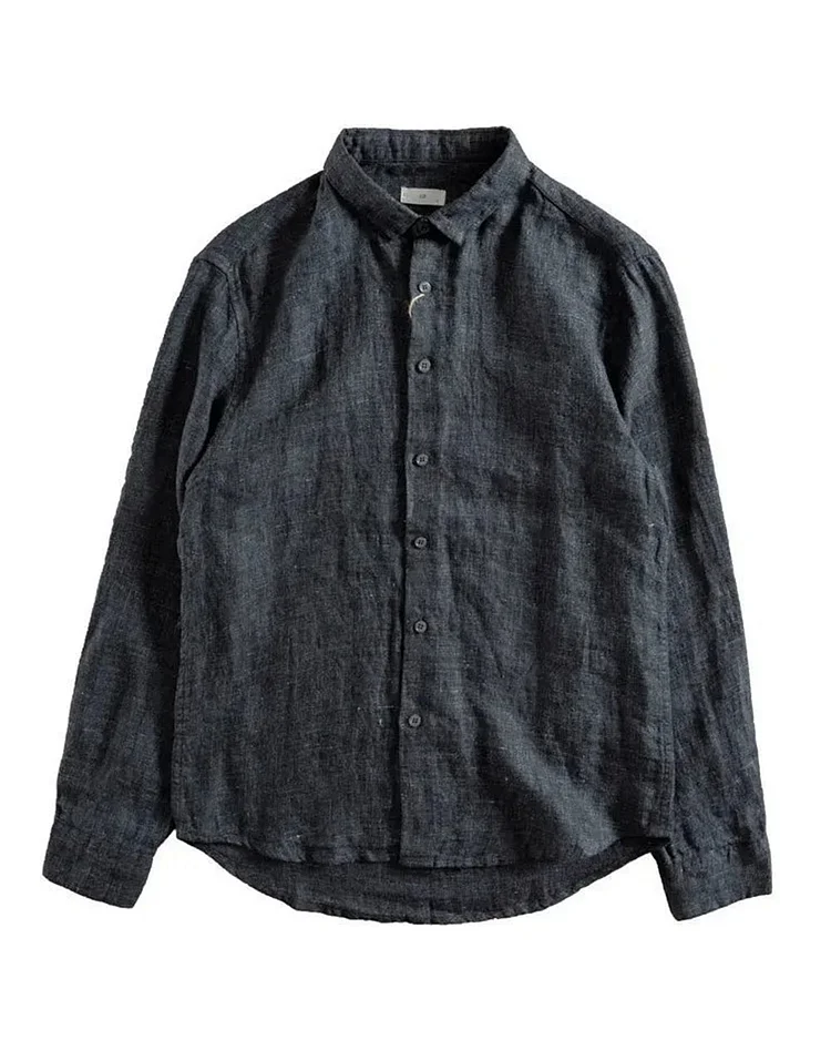 Men's Casual Solid Color Comfortable Cotton And Linen Long-Sleeved Shirt