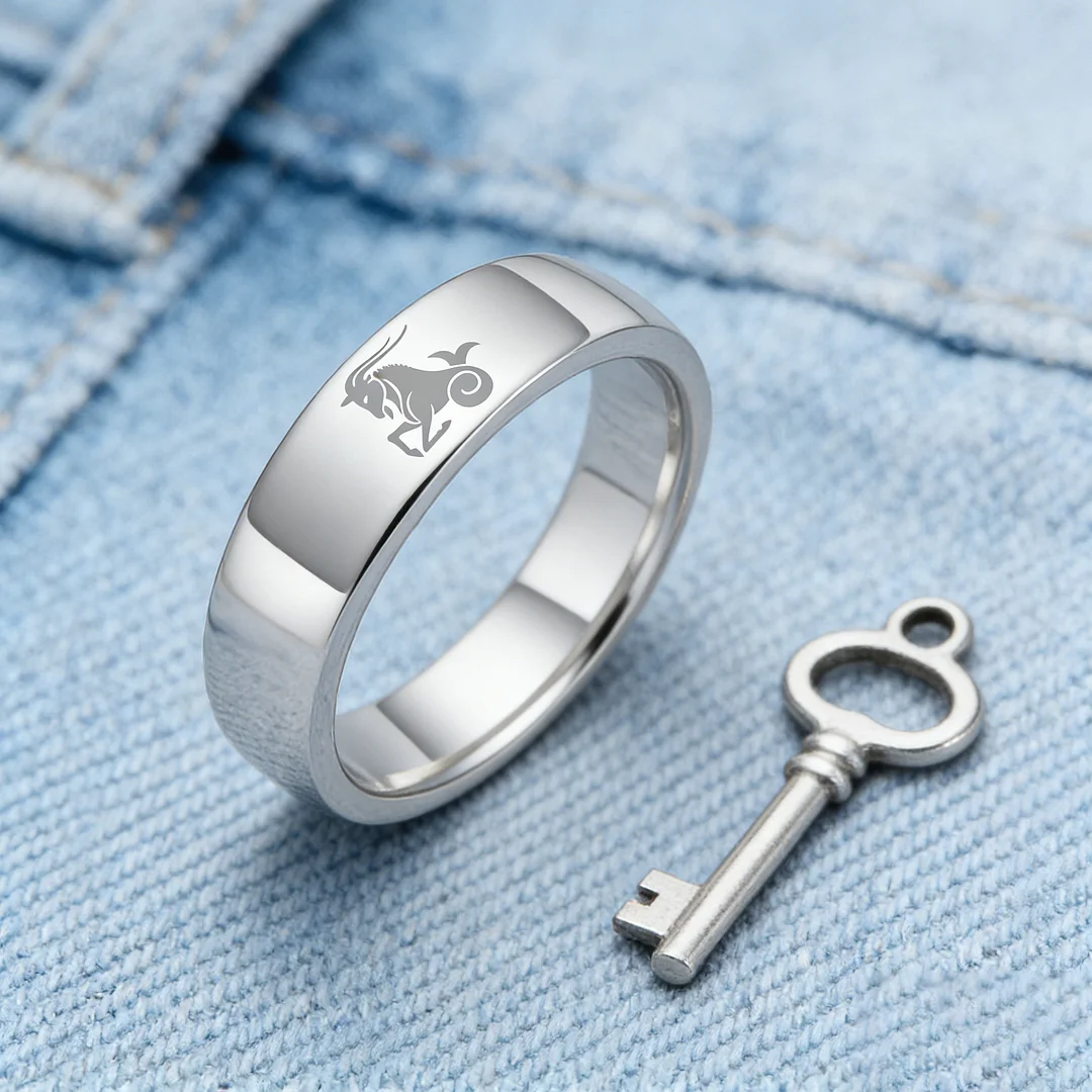 Men Women Sliver Capricorn Tungsten Carbide Rings Couple Wedding Band Flat Comfort Fit 4MM 6MM 8MM Width