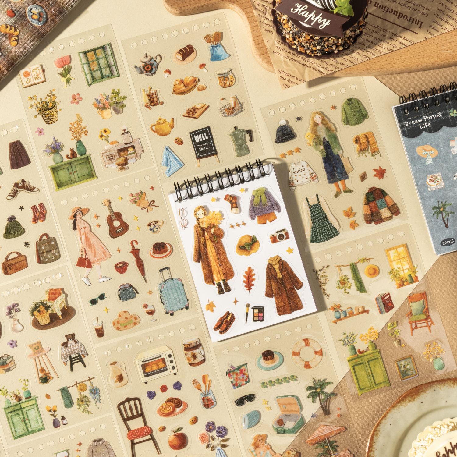 PET 스티커 - 꿈을 쫓는 삶 시리즈 빈티지 식물 꽃 캐릭터