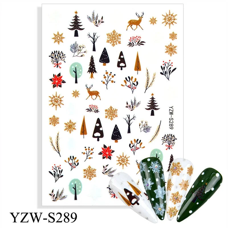 1pcs Autumn Winter Nail Sticker Robin Snow Flower New Year Halloween Christmas 3D Decals Nail Art Design Decor Accessories-Nail Inspo