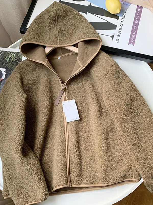 Women's Polar Fleece Zip Hooded Jacket Flusfy