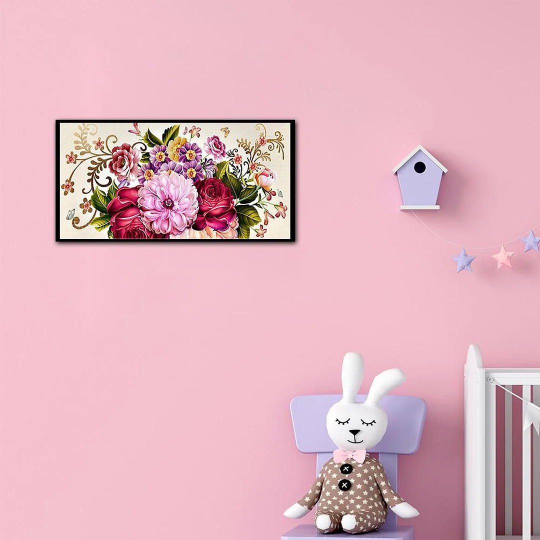 Full Cross Stitch 11CT Cotton Thread DIY Printed Peony Flower Embroidery Kits