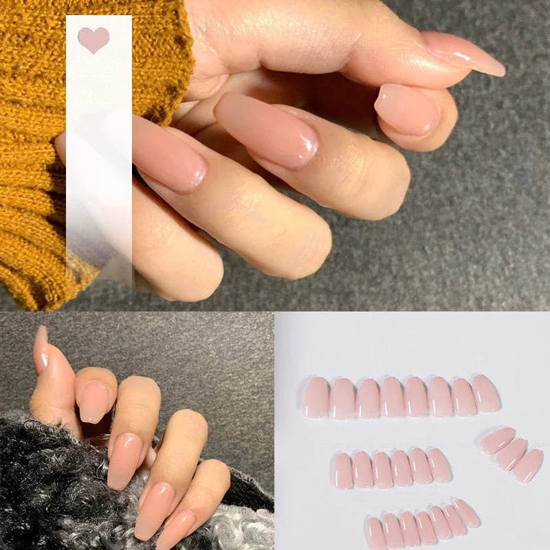 24pcs acrylic nail tips Ombre  Pearl Pink Fake Nail Super Long Stiletto Full Cover Color Glossy Acrylic Nail Kits Sets with Glue-Nail Inspo
