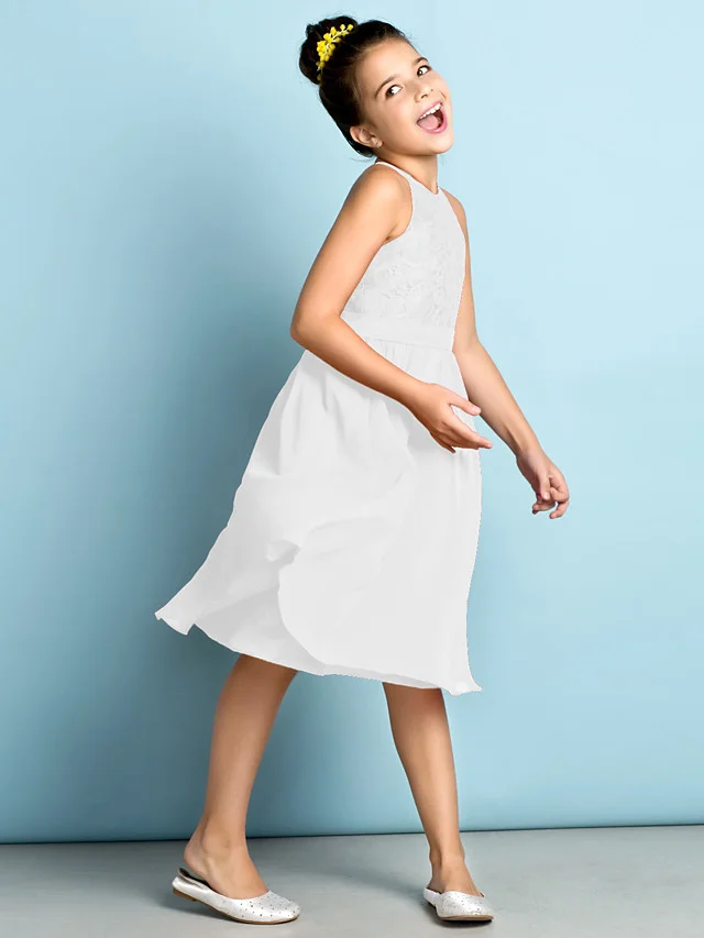 Daisda A-Line Jewel Neck Knee Length  Flower Girl Dress With Lace 