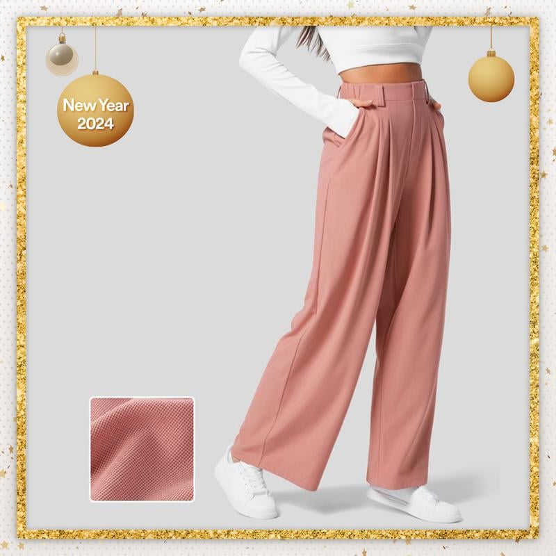 High Waisted Plicated Zipper Side Pocket Split Hem Wide Leg Waffle Casual  Pants