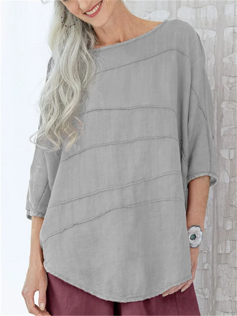 Women's 3/4 Sleeve Scoop Neck Solid Striped Top