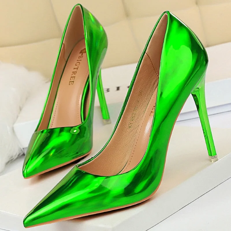 Patent Leather Woman Pumps BIGTREE Shoes New High Heels Shoes Sexy Women Heels Pointed Toe Women Basic Pump Heels Plus Size 43