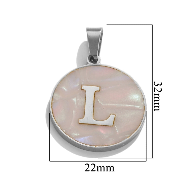 5 Pcs/package Minimalist Round Letter Stainless Steel Plating Inlay Pendant Jewelry Accessories
