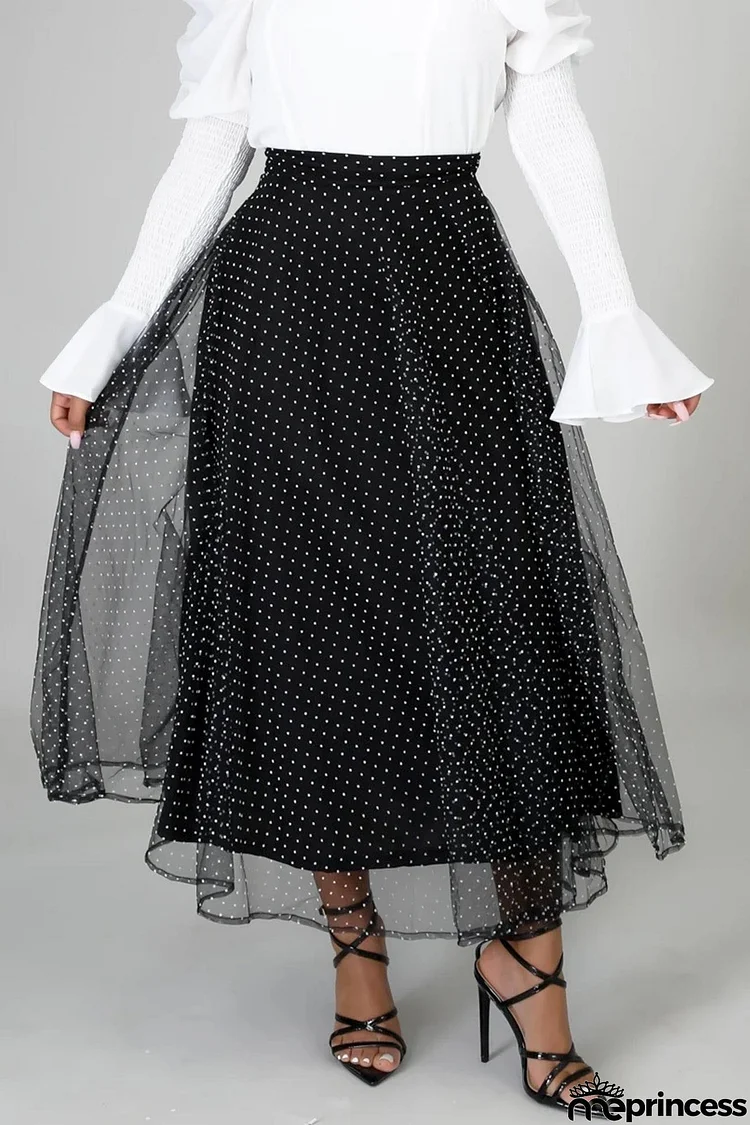 High Waist Polka Dot Mesh Skirt