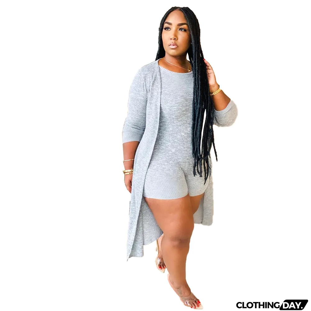 Fashion casual women's clothing Ribbed jumpsuitb + cape two-piece set