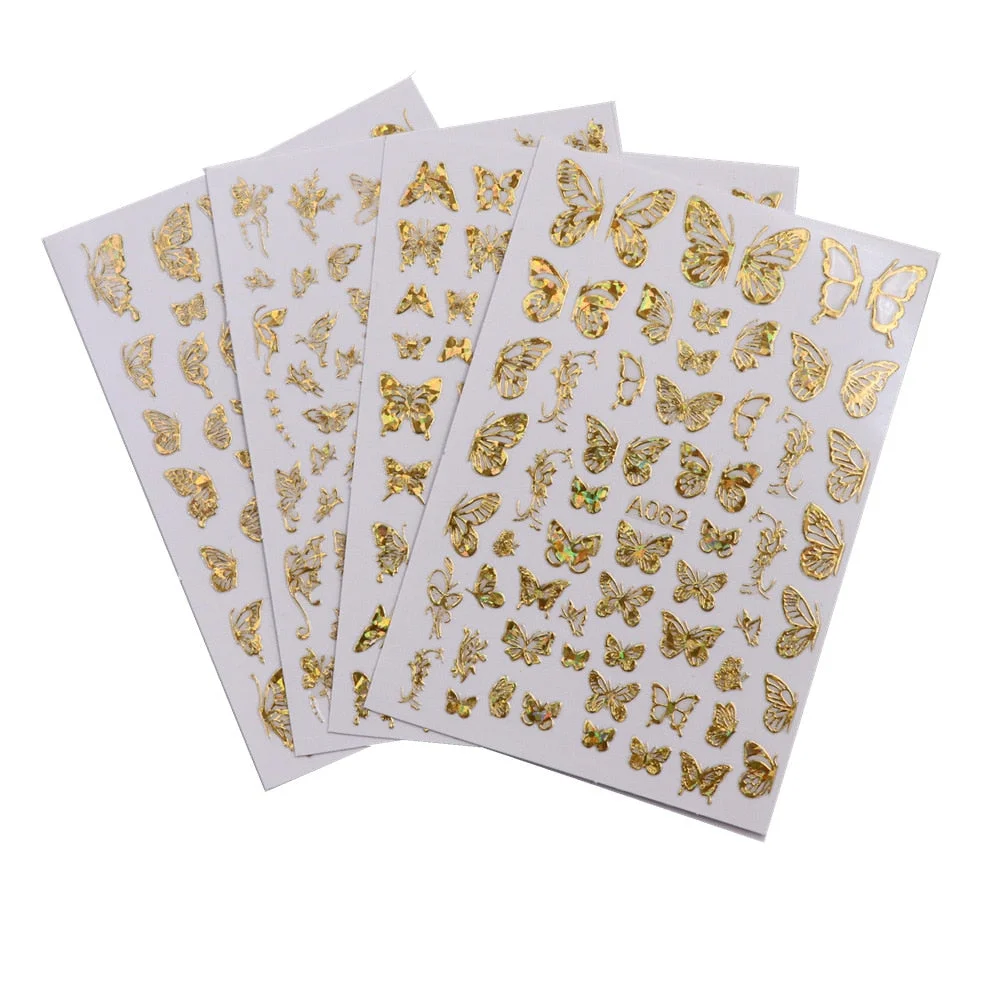 16 Sheets/Pack Mixed Design 3D Butterfly Nail Art Stickers Laser Holographic DIY Nail Decoration Self Adhesive Manicure Decals-Nail Inspo