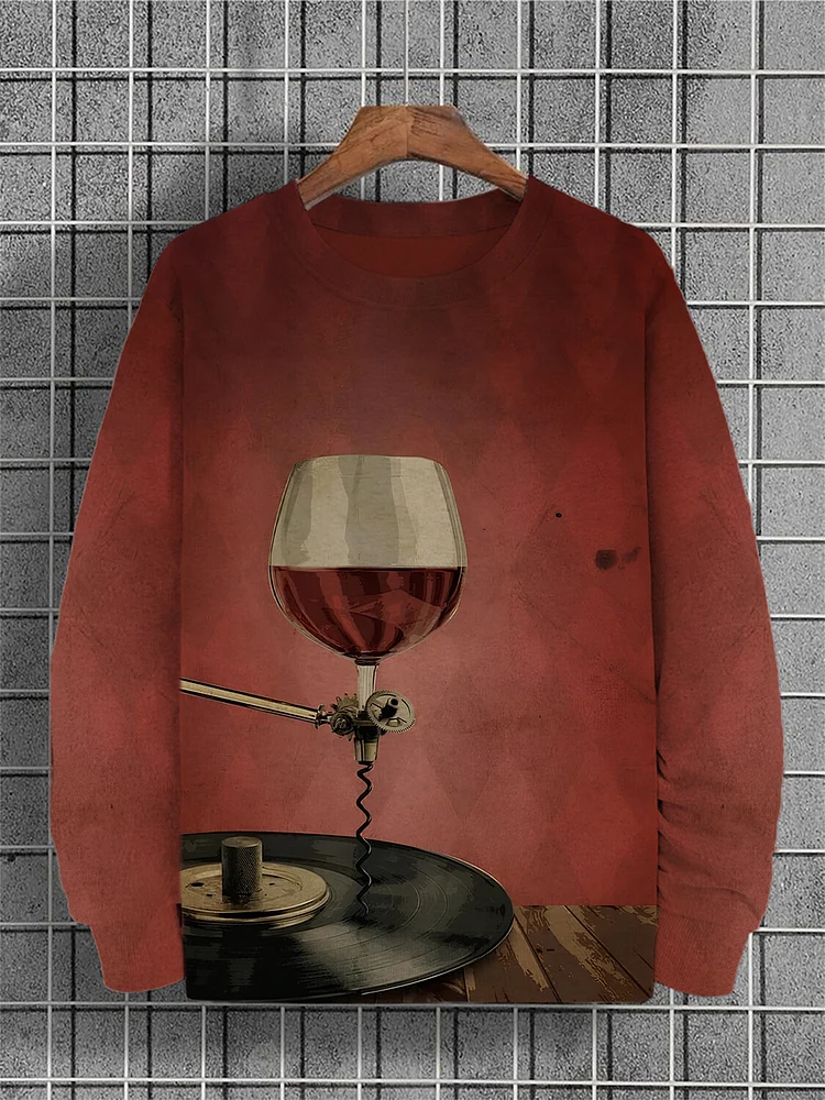 Men's Vintage Music Wine Art Print Casual Sweatshirt