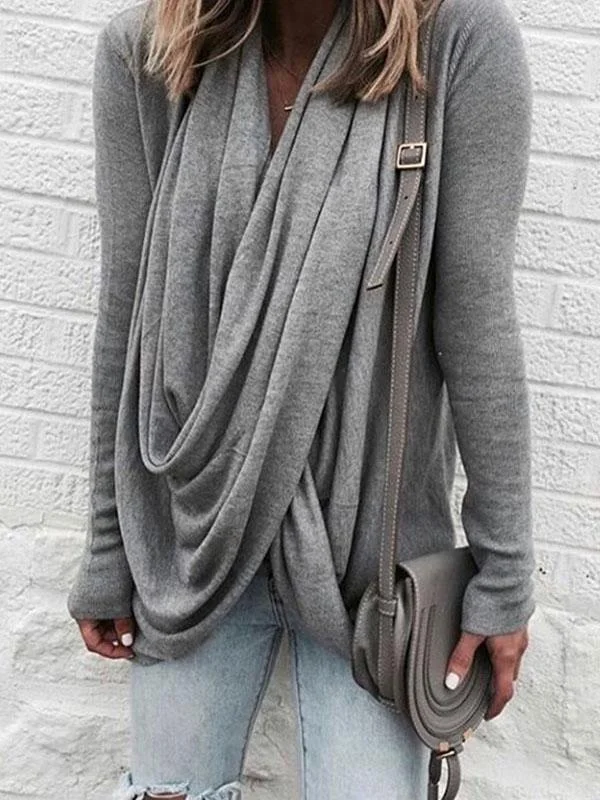 Cowl Neck Asymmetric Hem Pleated Bodice T-Shirts