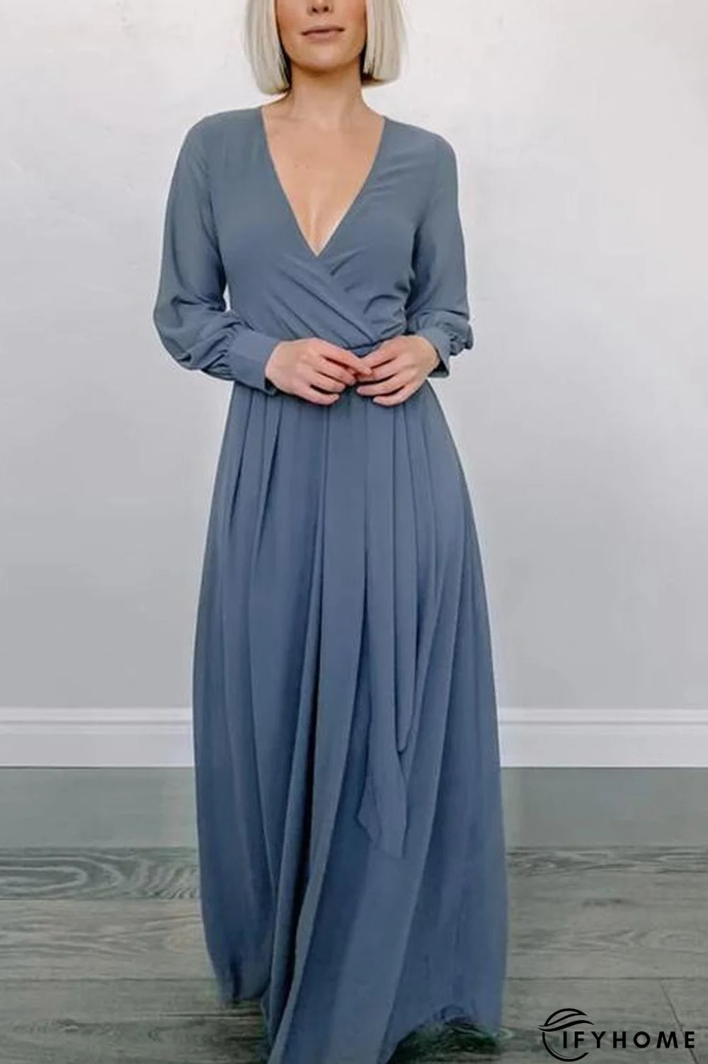 Button Puff Sleeve Belted Maxi Dress | IFYHOME