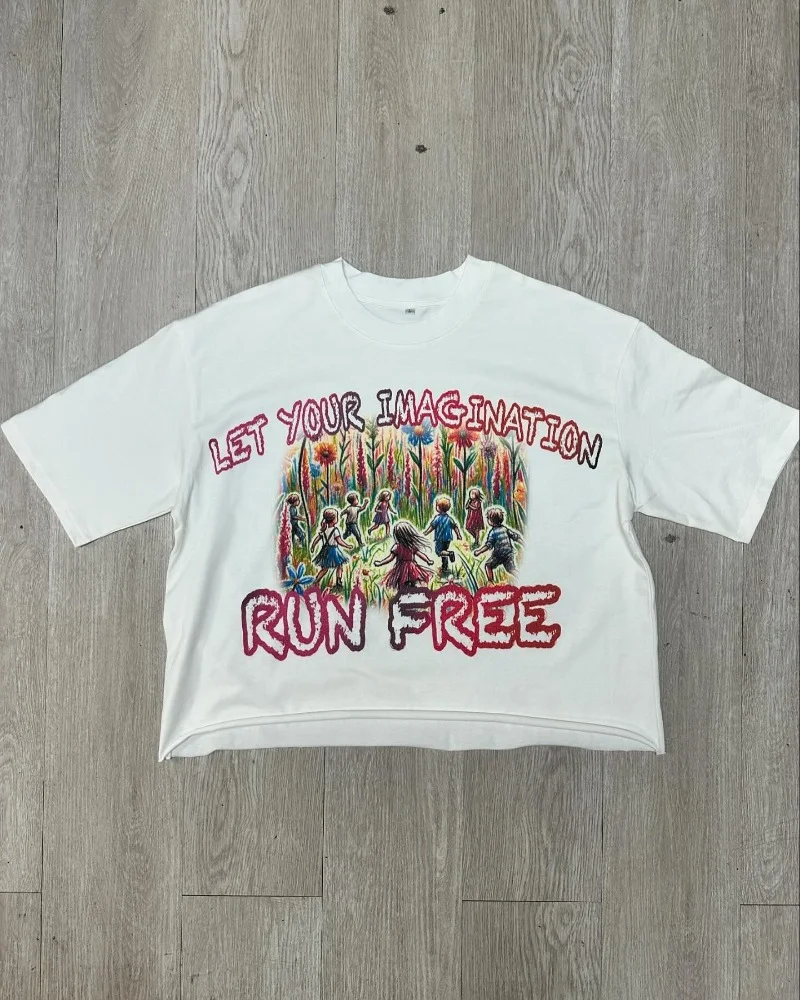 Aonga Harajuku colorful letter print design O-neck short-sleeved T-shirts womens trendy American summer fashion casual couple y2k tops aonga