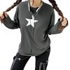 Knitted star pattern contrast long sleeve crewneck crop top